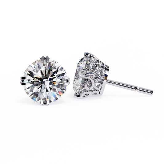 Aurora Frost – Round Diamond Halo Stud Earrings