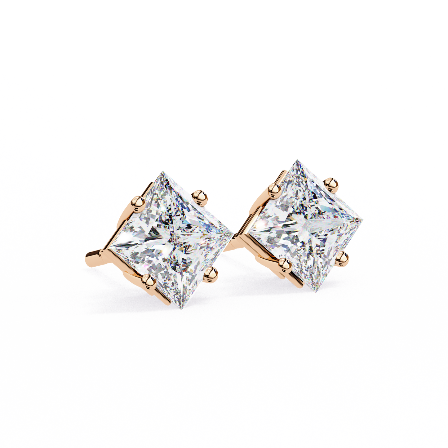 Regal Square – Princess Cut Lab Diamond Stud Earrings