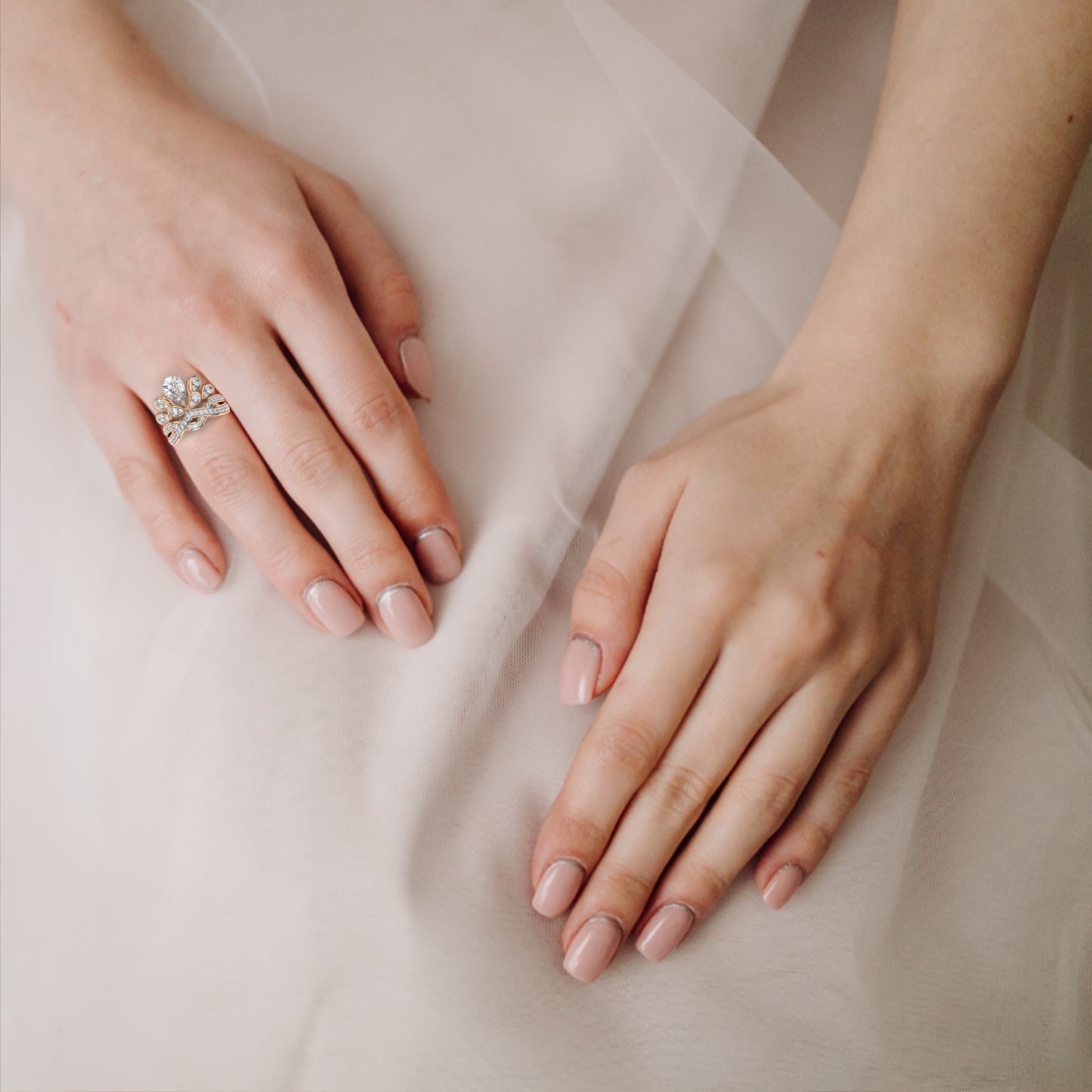 Celestial Crown – Pear Diamond Ring with Regal Scrollwork in 14K Gold