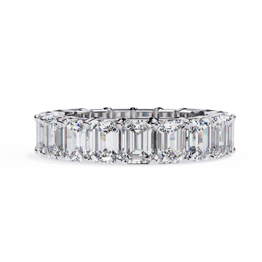 Crescent Bloom – Emerald Cut Lab Diamond Open Band