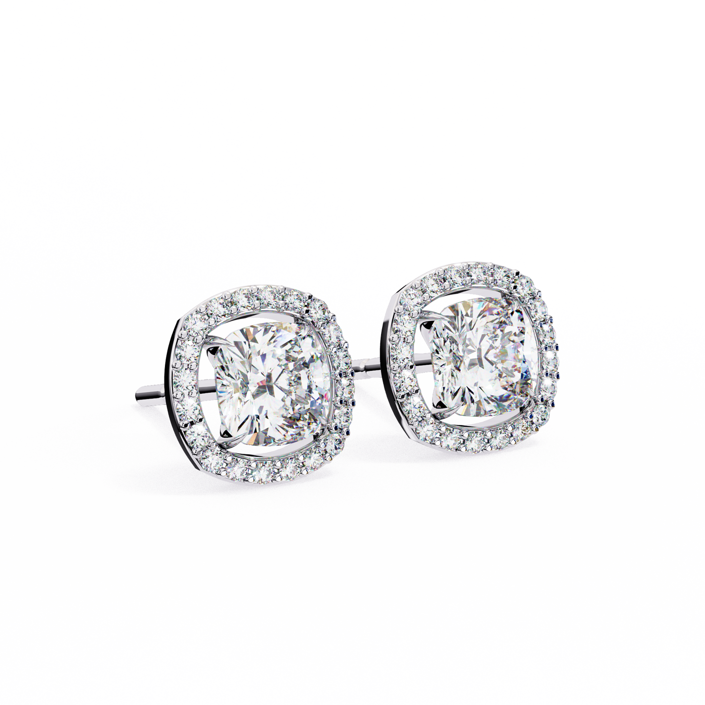 Aurora Bloom – Cushion Halo Diamond Stud Earrings in 14K Gold