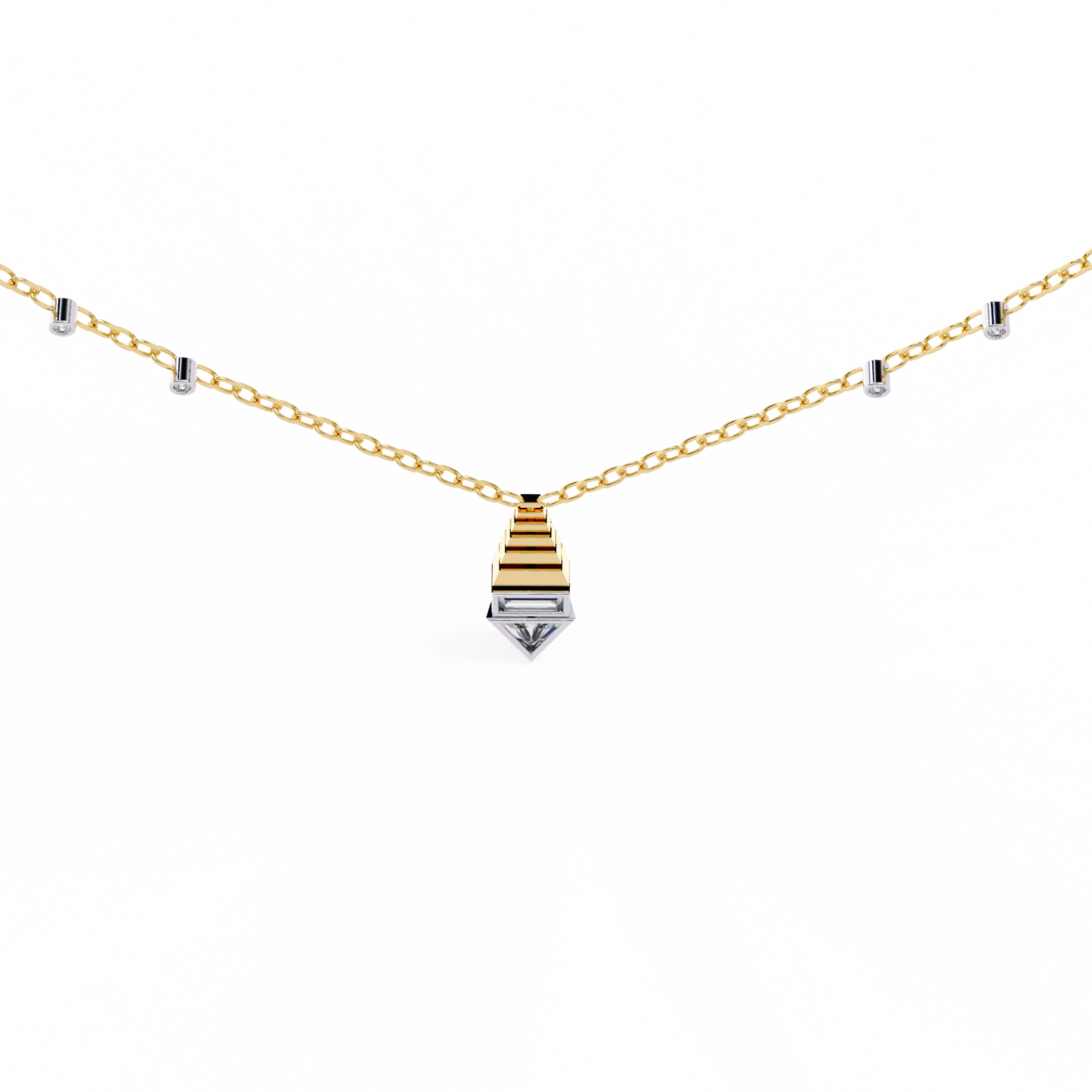 Geometric Bloom – Baguette, Triangle & Round Lab Diamond Necklace