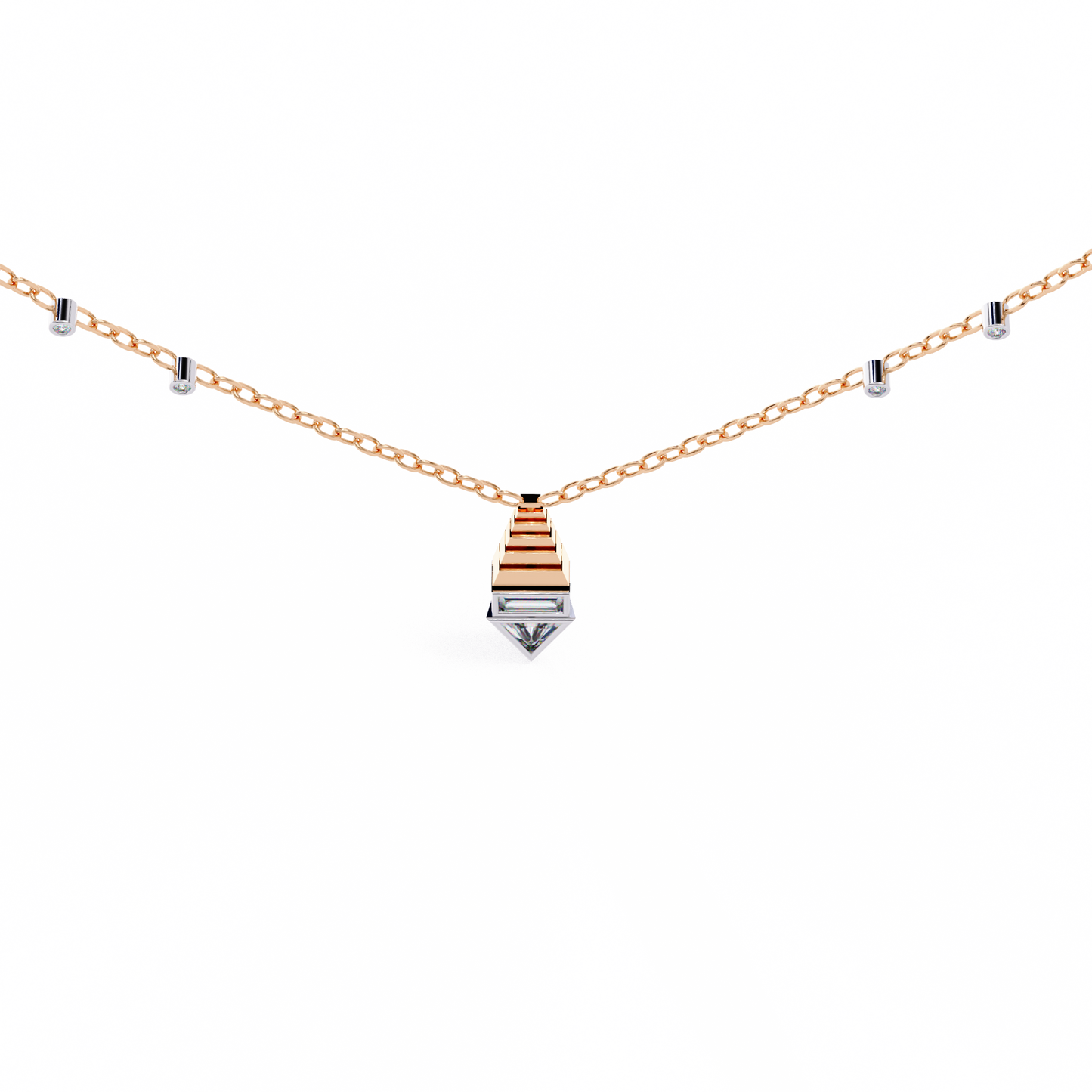 Geometric Bloom – Baguette, Triangle & Round Lab Diamond Necklace