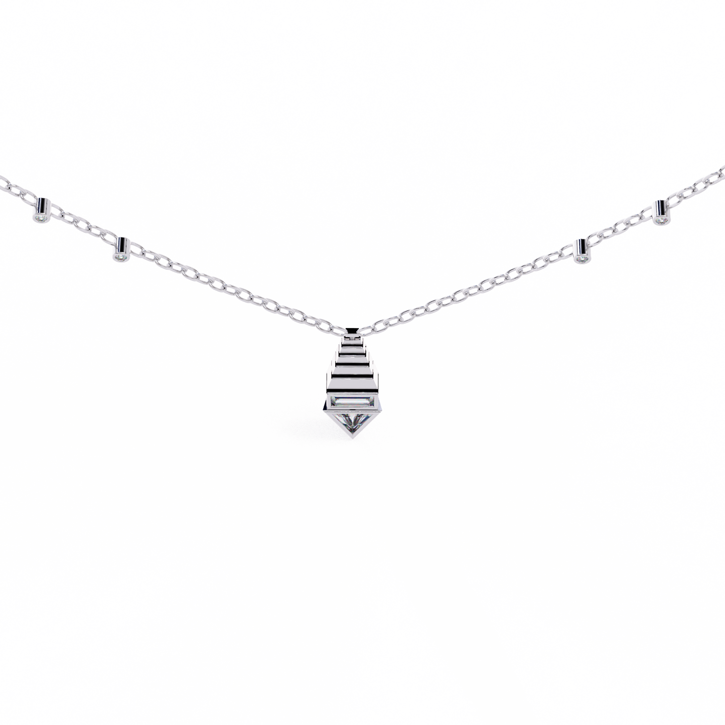 Geometric Bloom – Baguette, Triangle & Round Lab Diamond Necklace