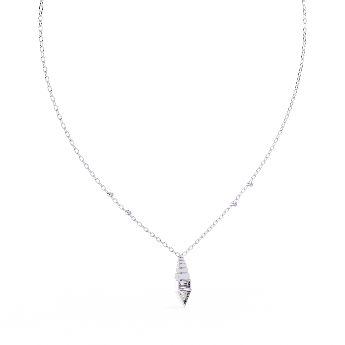 Geometric Bloom – Baguette, Triangle & Round Lab Diamond Necklace