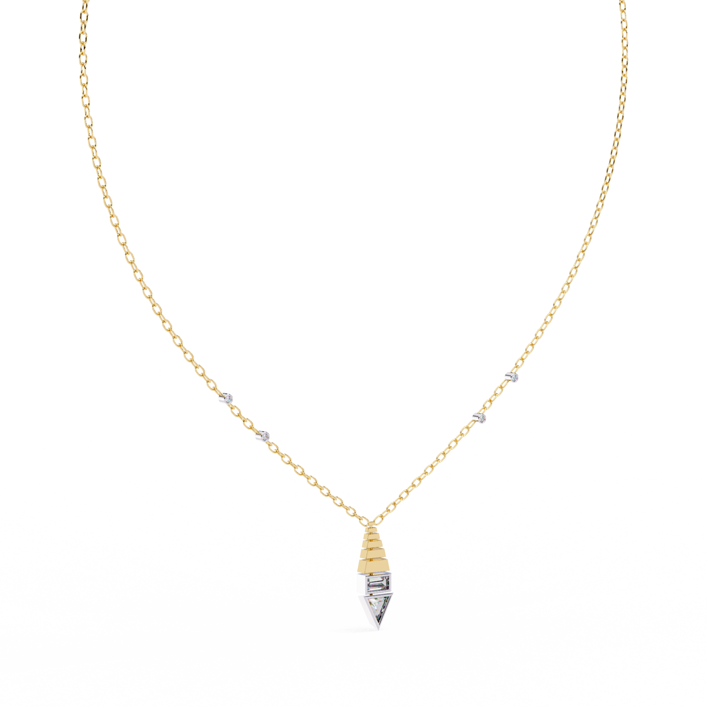 Geometric Bloom – Baguette, Triangle & Round Lab Diamond Necklace