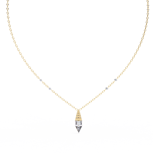 Geometric Bloom – Baguette, Triangle & Round Diamond Necklace