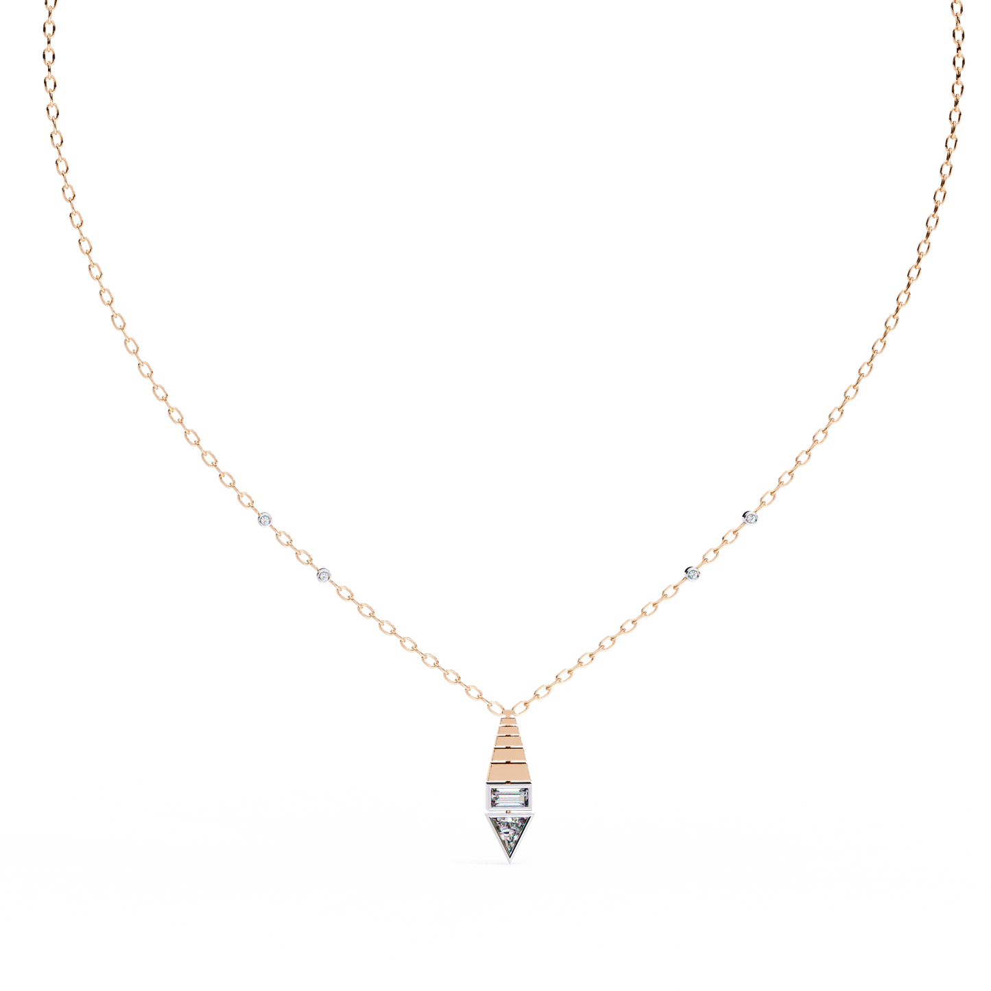 Geometric Bloom – Baguette, Triangle & Round Lab Diamond Necklace