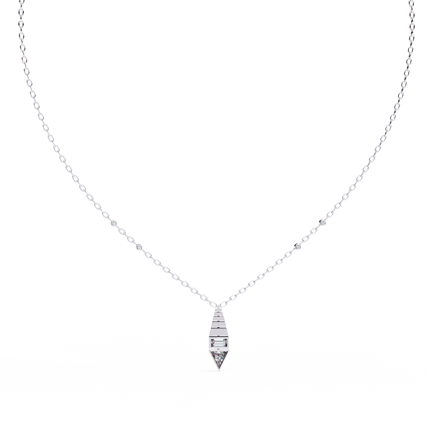 Geometric Bloom – Baguette, Triangle & Round Lab Diamond Necklace
