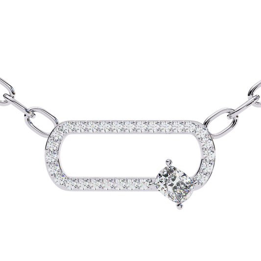 Cushion Orbit – Cushion & Round Diamond Halo Necklace