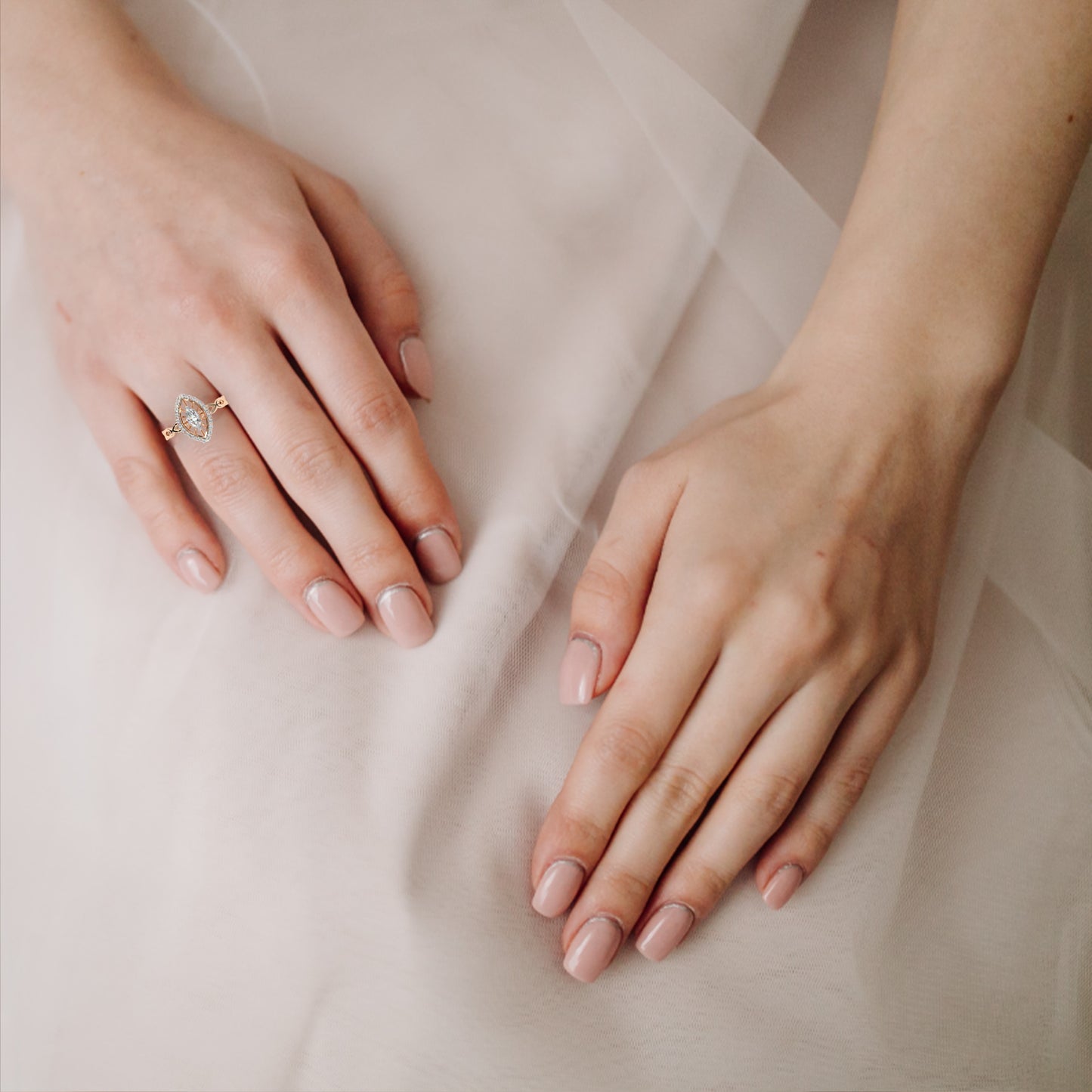 Caged Halo – Marquise Diamond Ring with Infinity Band in 14K Gold