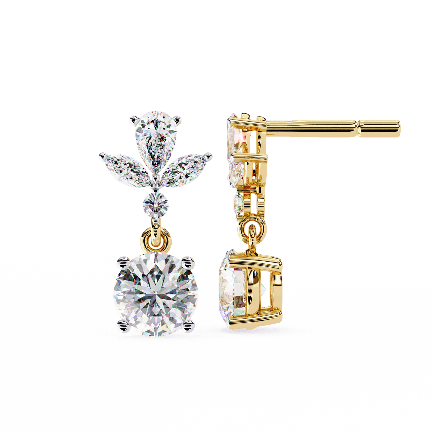 elestial Petals – Marquise, Pear & Round Lab Diamond Drop Earrings