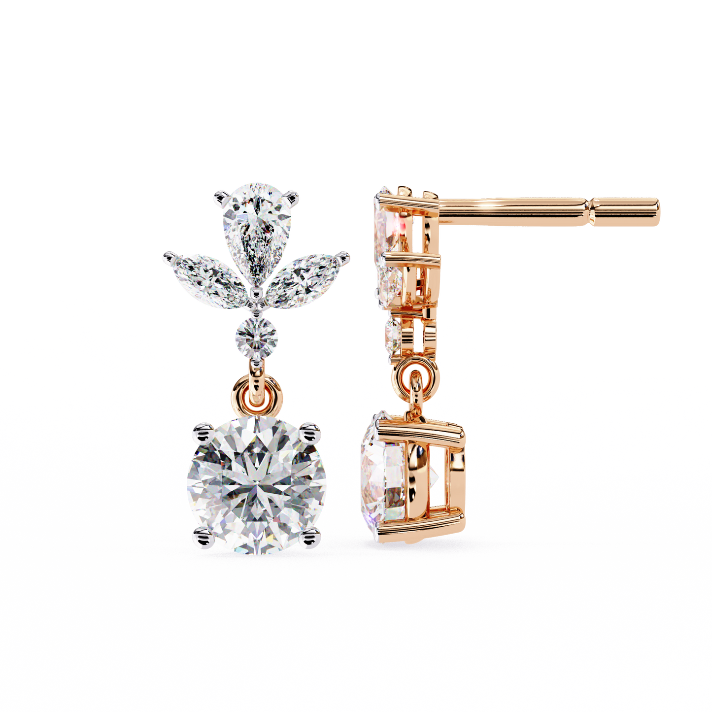 elestial Petals – Marquise, Pear & Round Lab Diamond Drop Earrings
