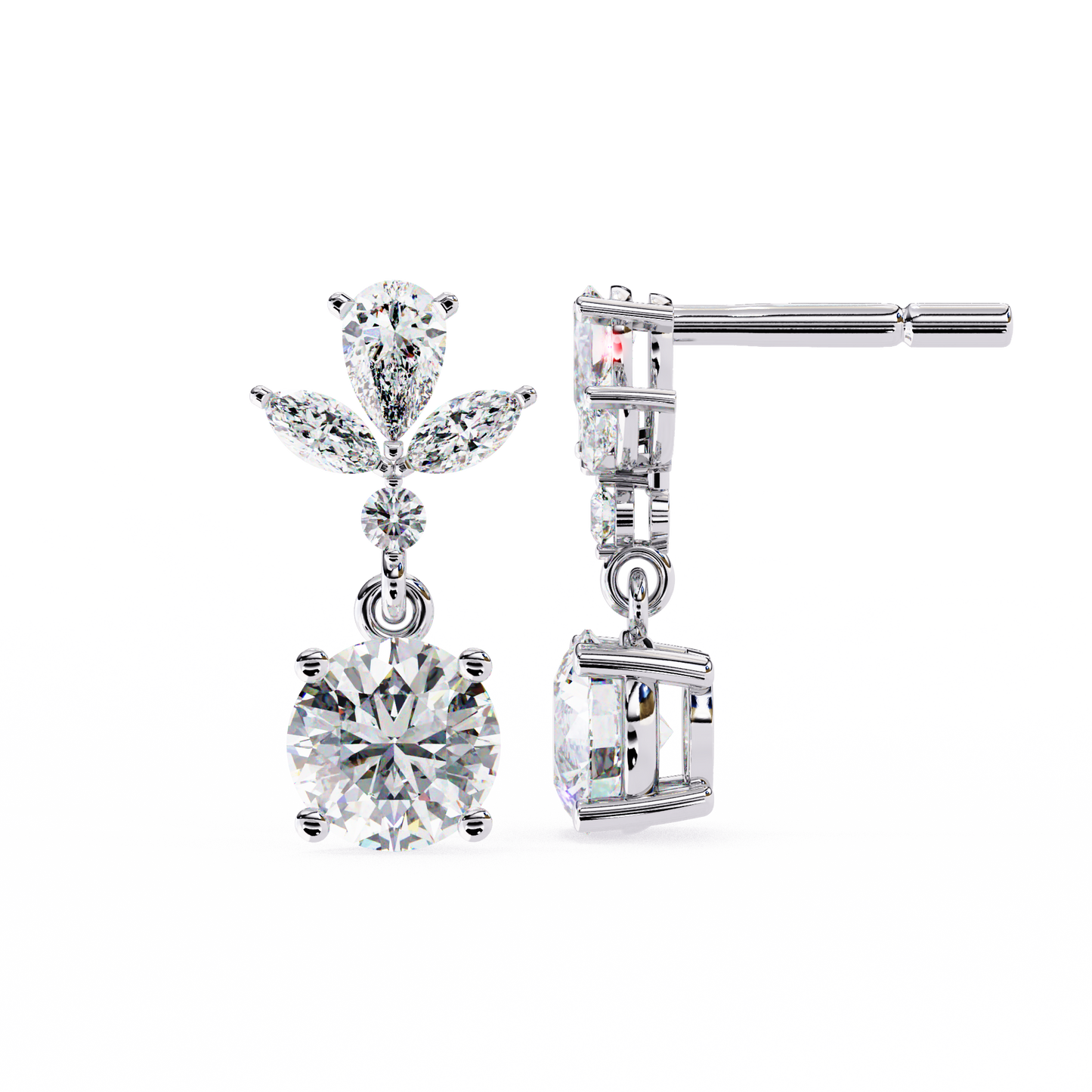 elestial Petals – Marquise, Pear & Round Lab Diamond Drop Earrings