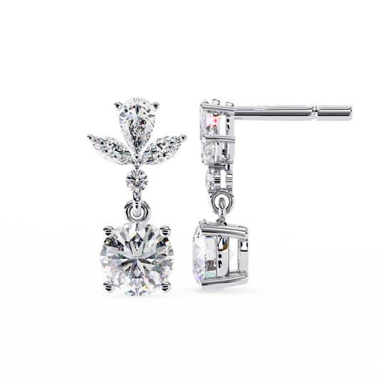 elestial Petals – Marquise, Pear & Round Diamond Drop Earrings