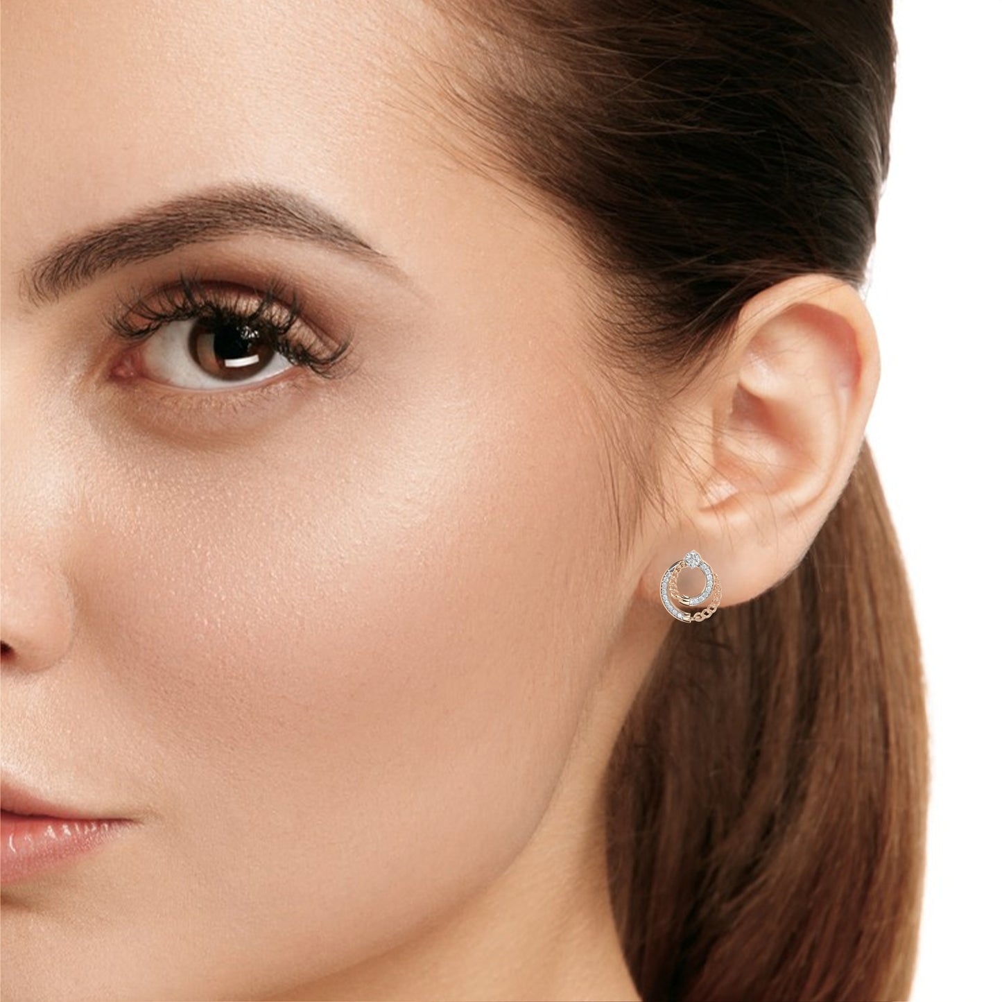 Linked Harmony – Dual-Hoop Lab Diamond Earrings with Chain Detail in 14K Gold