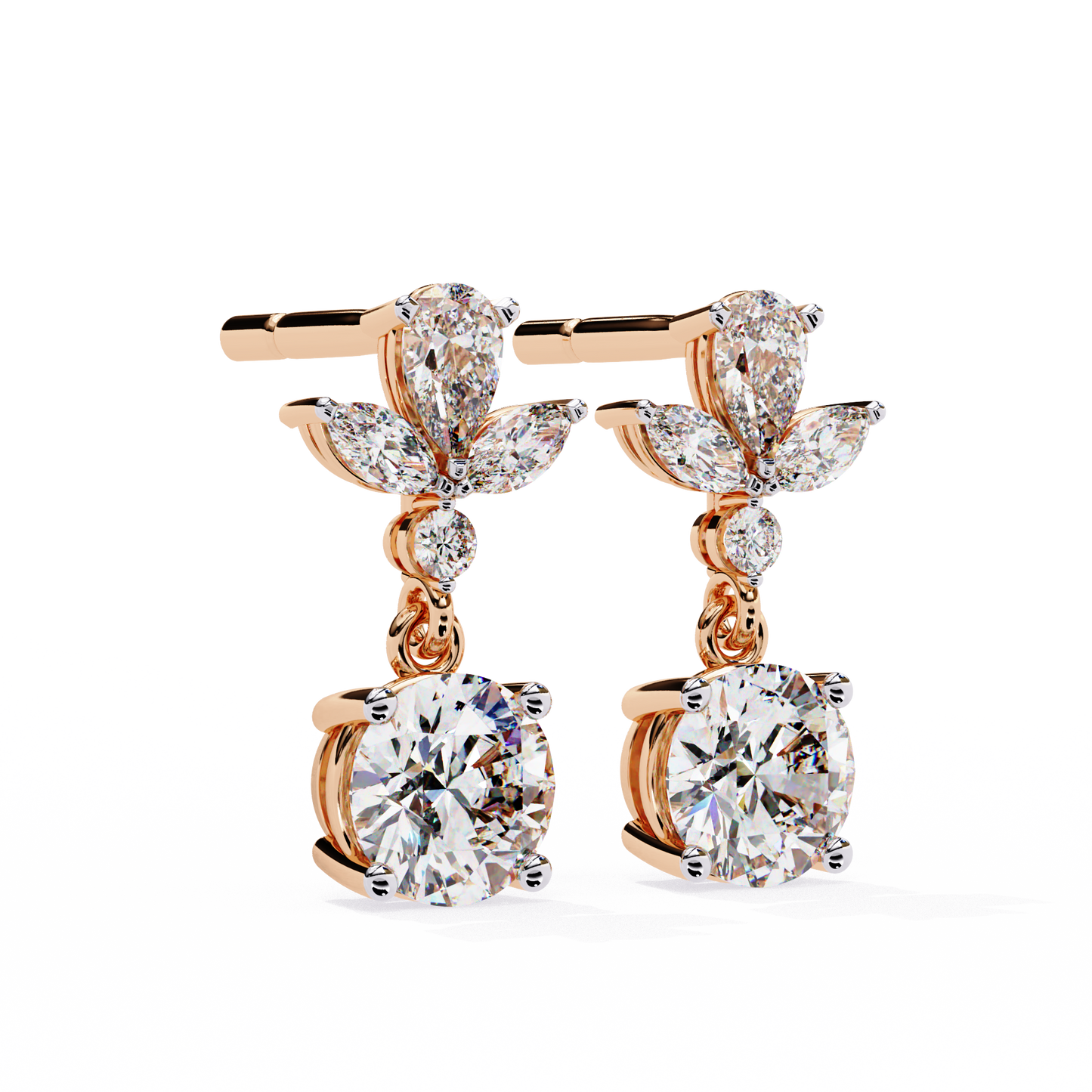 elestial Petals – Marquise, Pear & Round Lab Diamond Drop Earrings