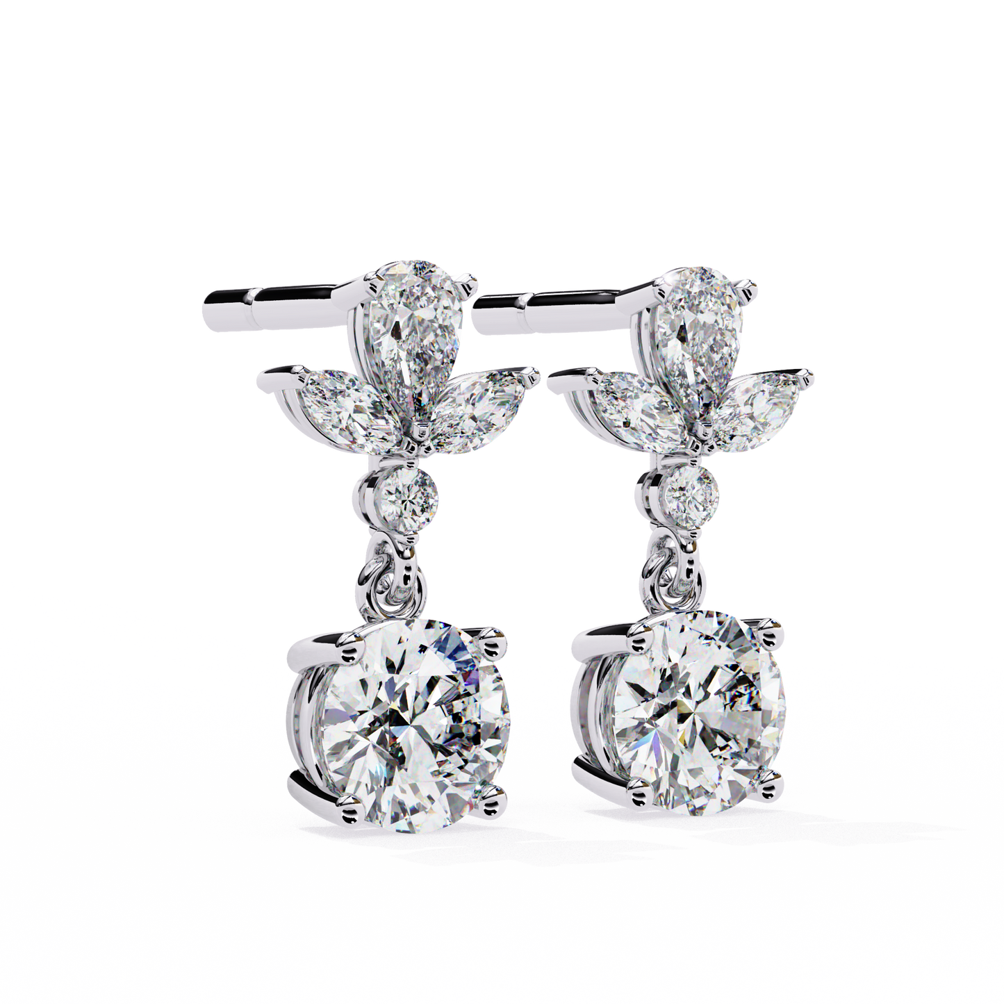 elestial Petals – Marquise, Pear & Round Lab Diamond Drop Earrings