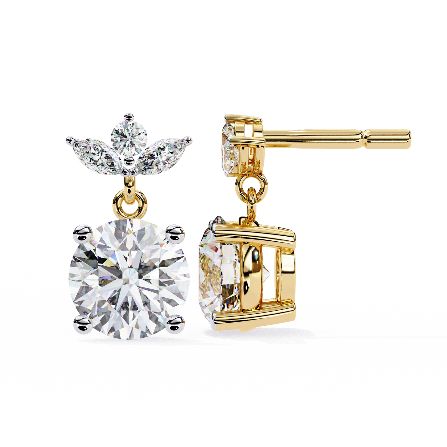 Twin Bloom – Marquise & Round Lab Diamond Double-Leaf Earrings