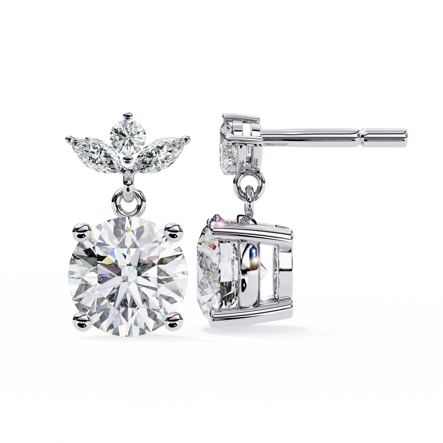 Twin Bloom – Marquise & Round Lab Diamond Double-Leaf Earrings