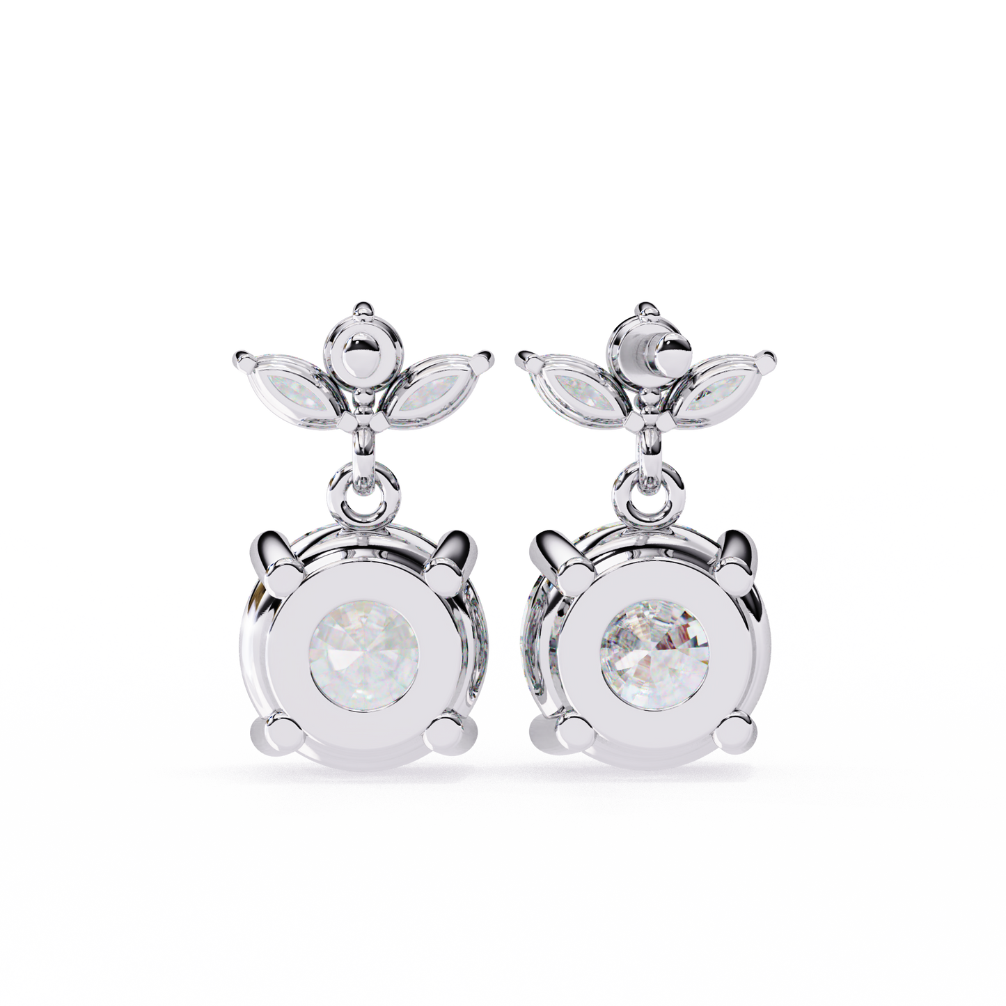 Twin Bloom – Marquise & Round Lab Diamond Double-Leaf Earrings