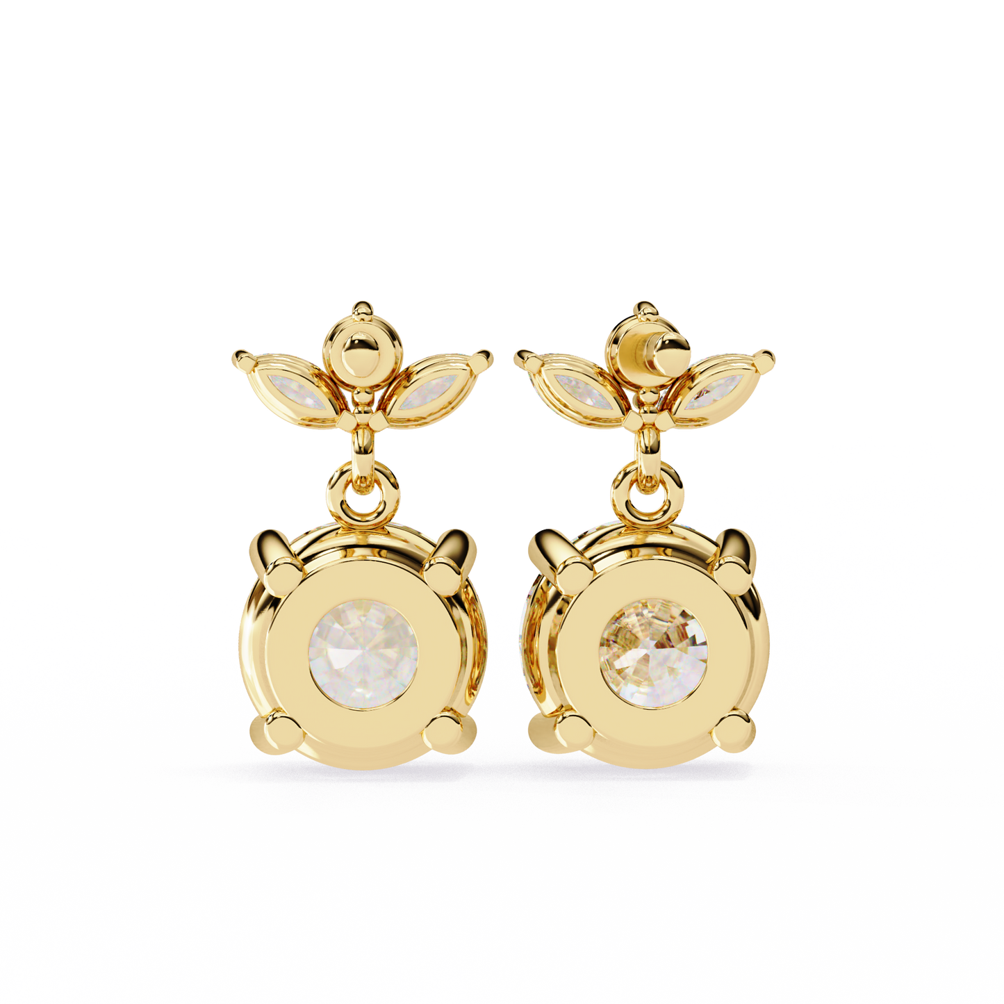 Twin Bloom – Marquise & Round Lab Diamond Double-Leaf Earrings