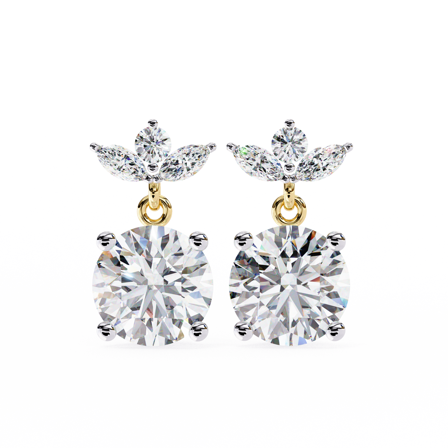 Twin Bloom – Marquise & Round Lab Diamond Double-Leaf Earrings