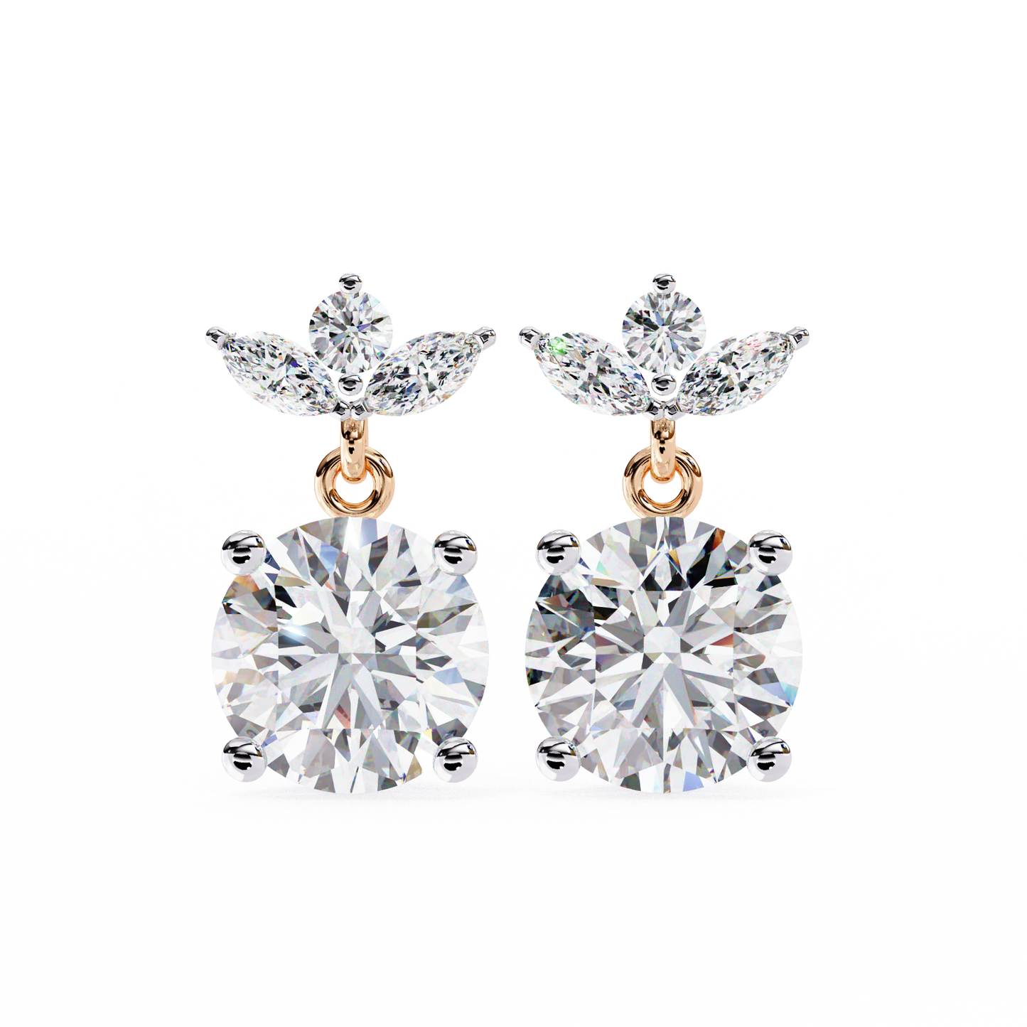 Twin Bloom – Marquise & Round Lab Diamond Double-Leaf Earrings