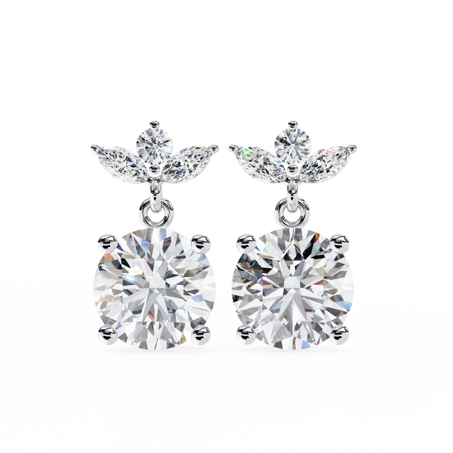 Twin Bloom – Marquise & Round Lab Diamond Double-Leaf Earrings