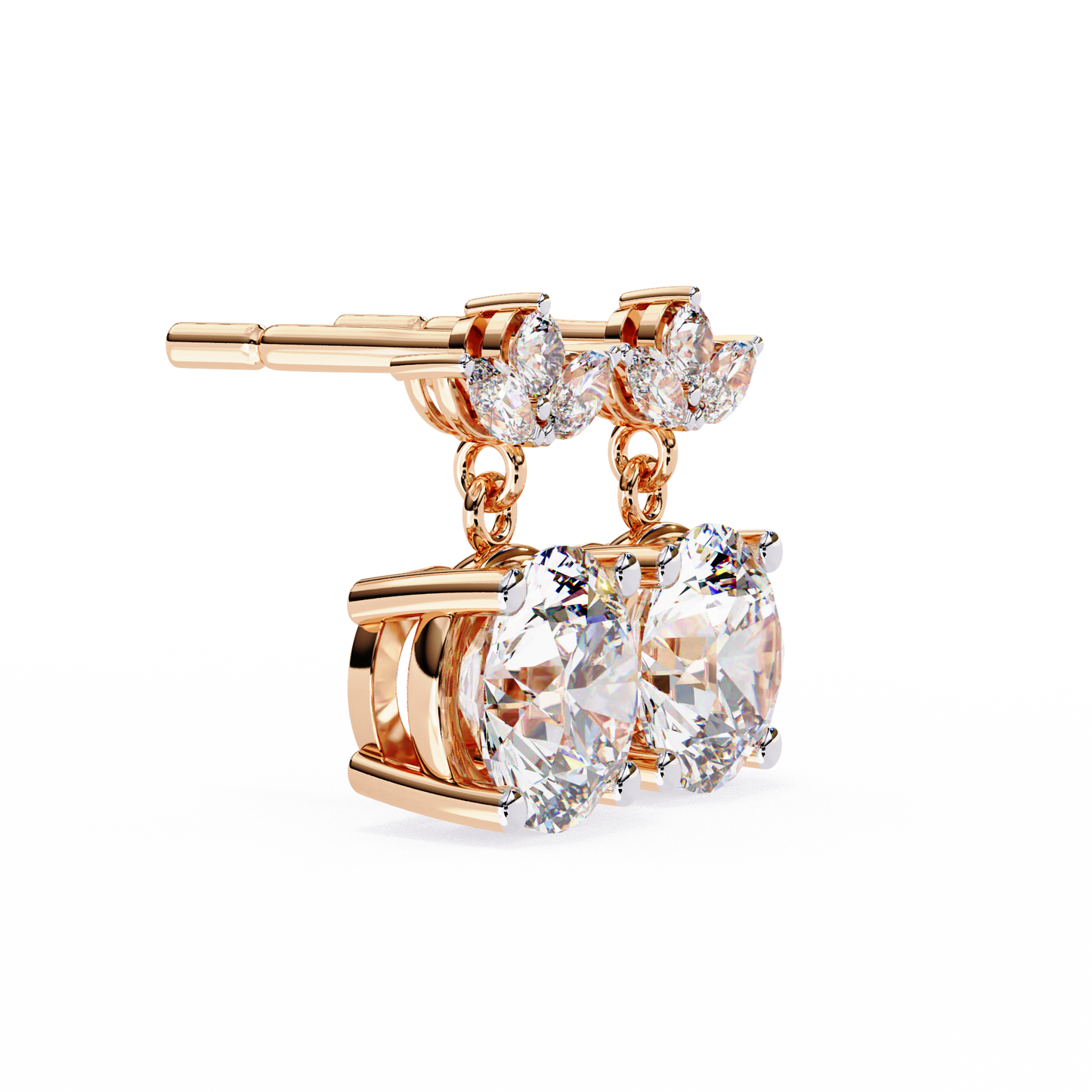 Twin Bloom – Marquise & Round Lab Diamond Double-Leaf Earrings
