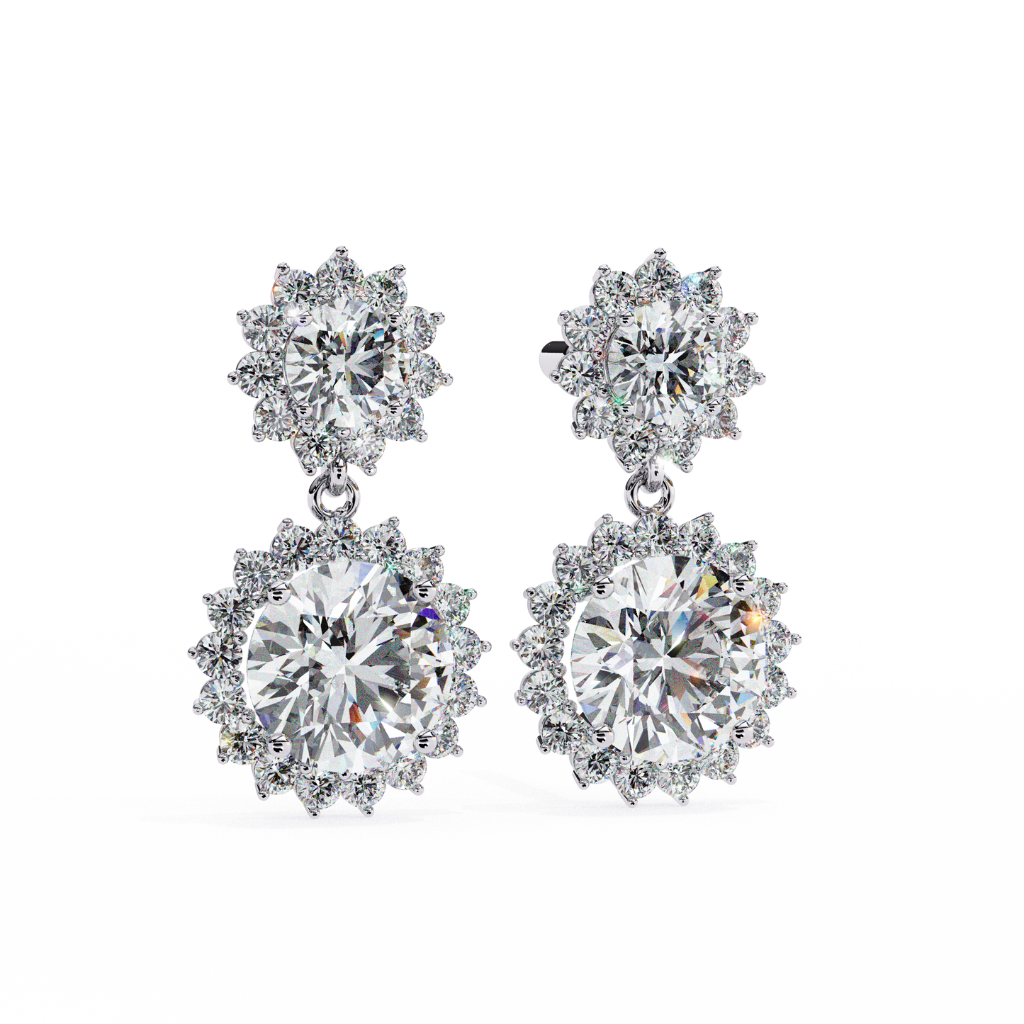 Petal Drape – Round Lab Diamond Vine Stud Earrings in 14K Gold
