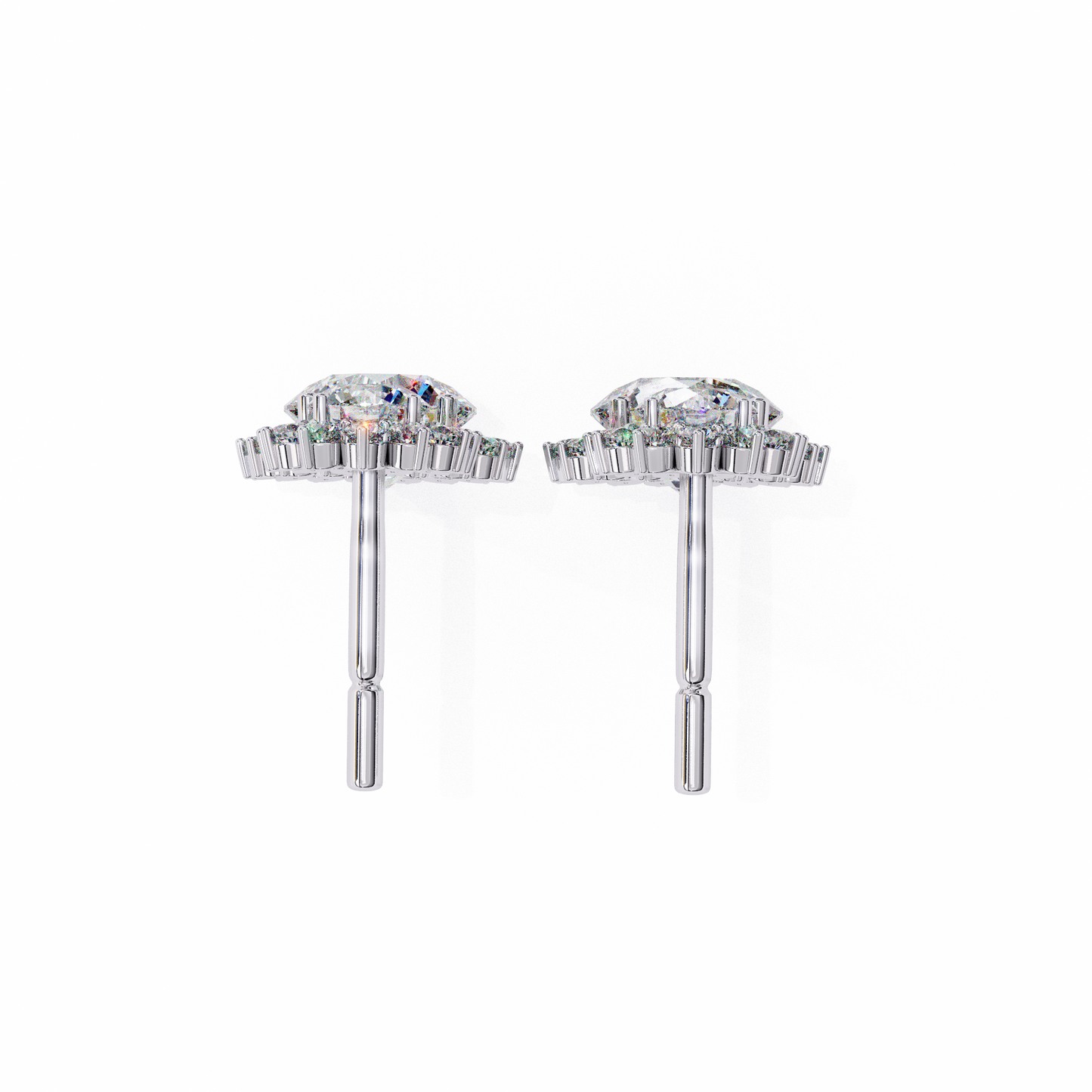 Petal Drape – Round Lab Diamond Vine Stud Earrings in 14K Gold