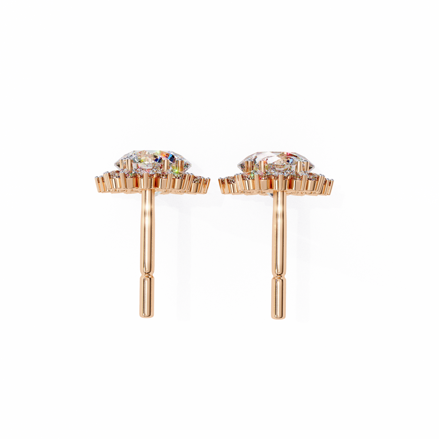 Petal Drape – Round Lab Diamond Vine Stud Earrings in 14K Gold