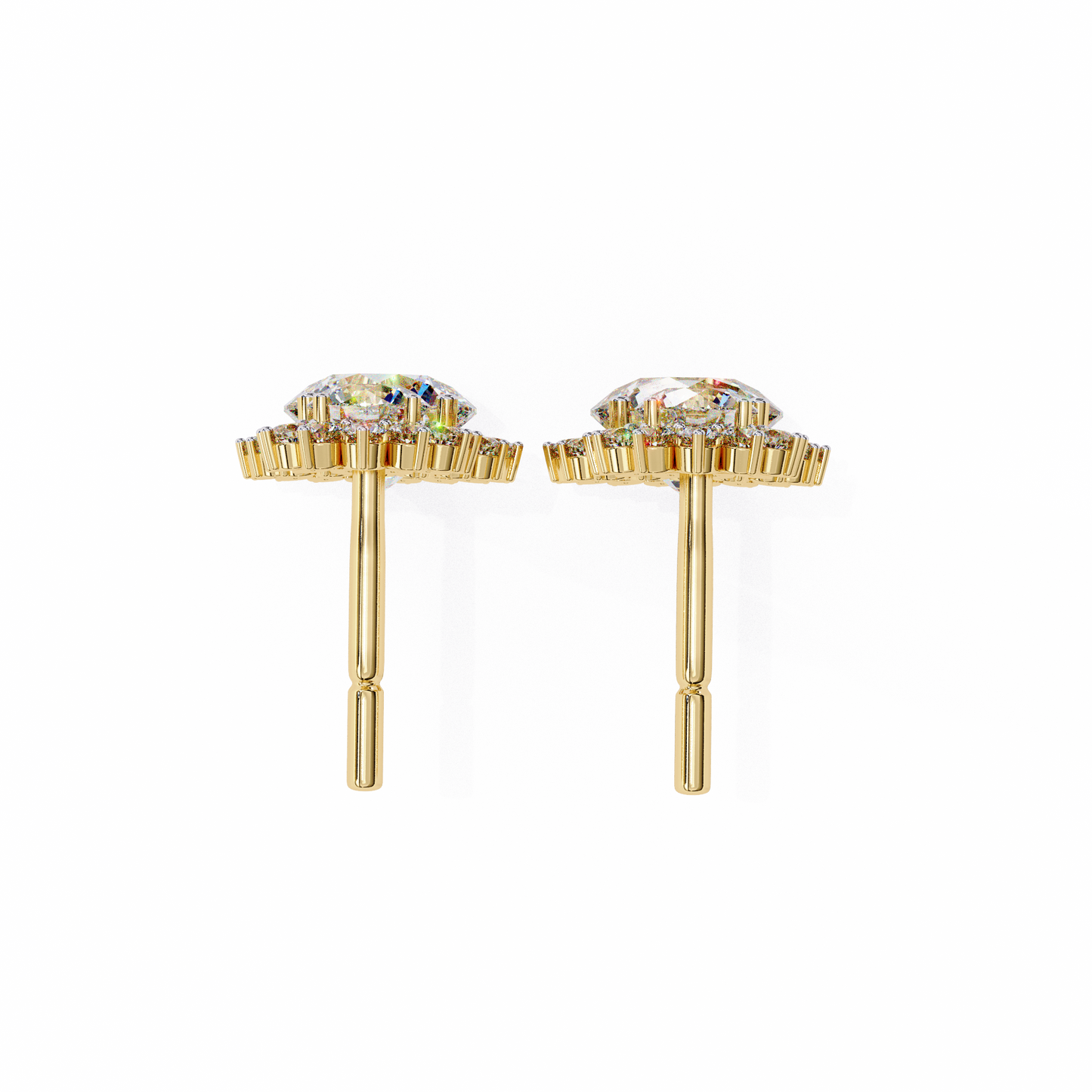 Petal Drape – Round Lab Diamond Vine Stud Earrings in 14K Gold