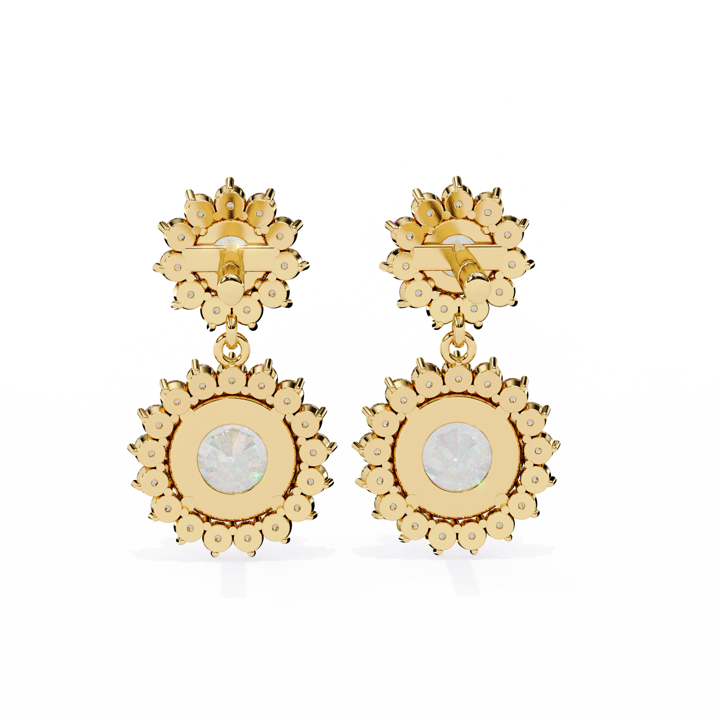 Petal Drape – Round Lab Diamond Vine Stud Earrings in 14K Gold