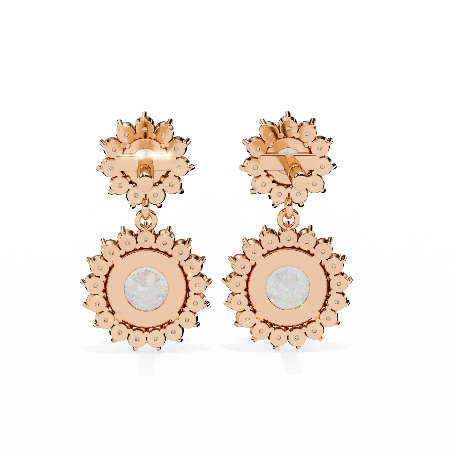 Petal Drape – Round Lab Diamond Vine Stud Earrings in 14K Gold