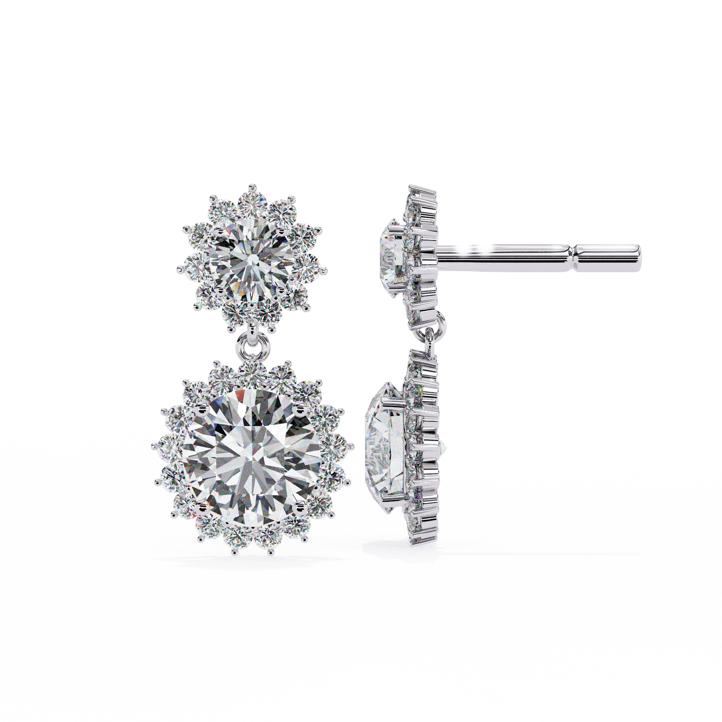Petal Drape – Round Lab Diamond Vine Stud Earrings in 14K Gold