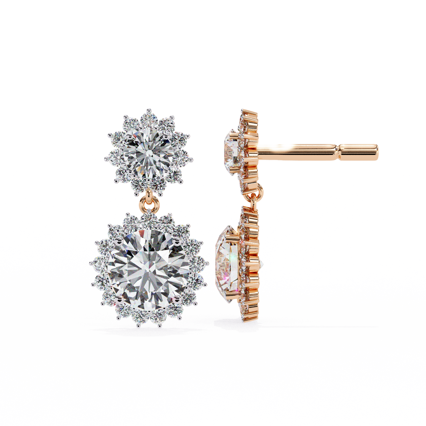 Petal Drape – Round Lab Diamond Vine Stud Earrings in 14K Gold