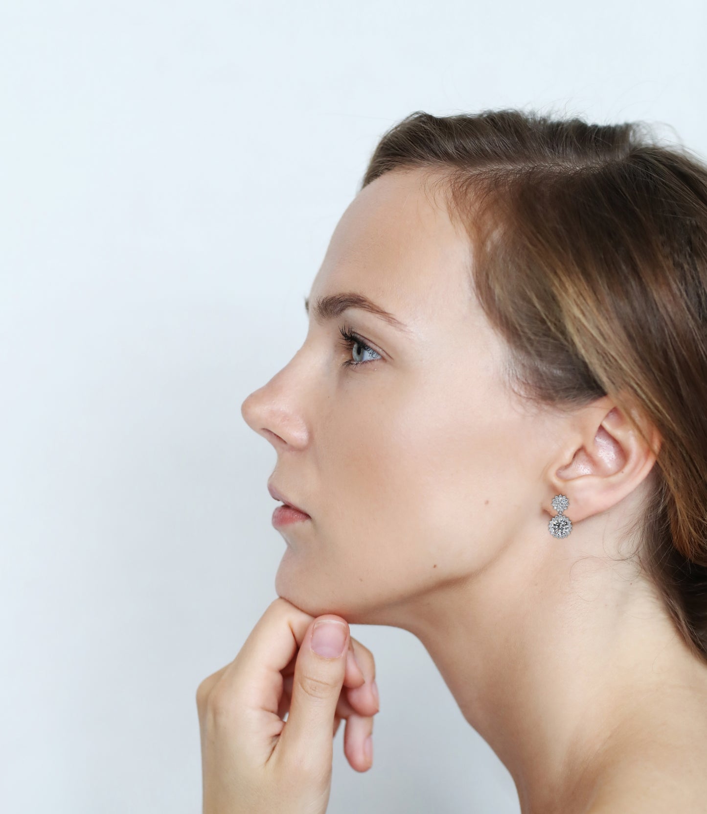 Petal Drape – Round Lab Diamond Vine Stud Earrings in 14K Gold
