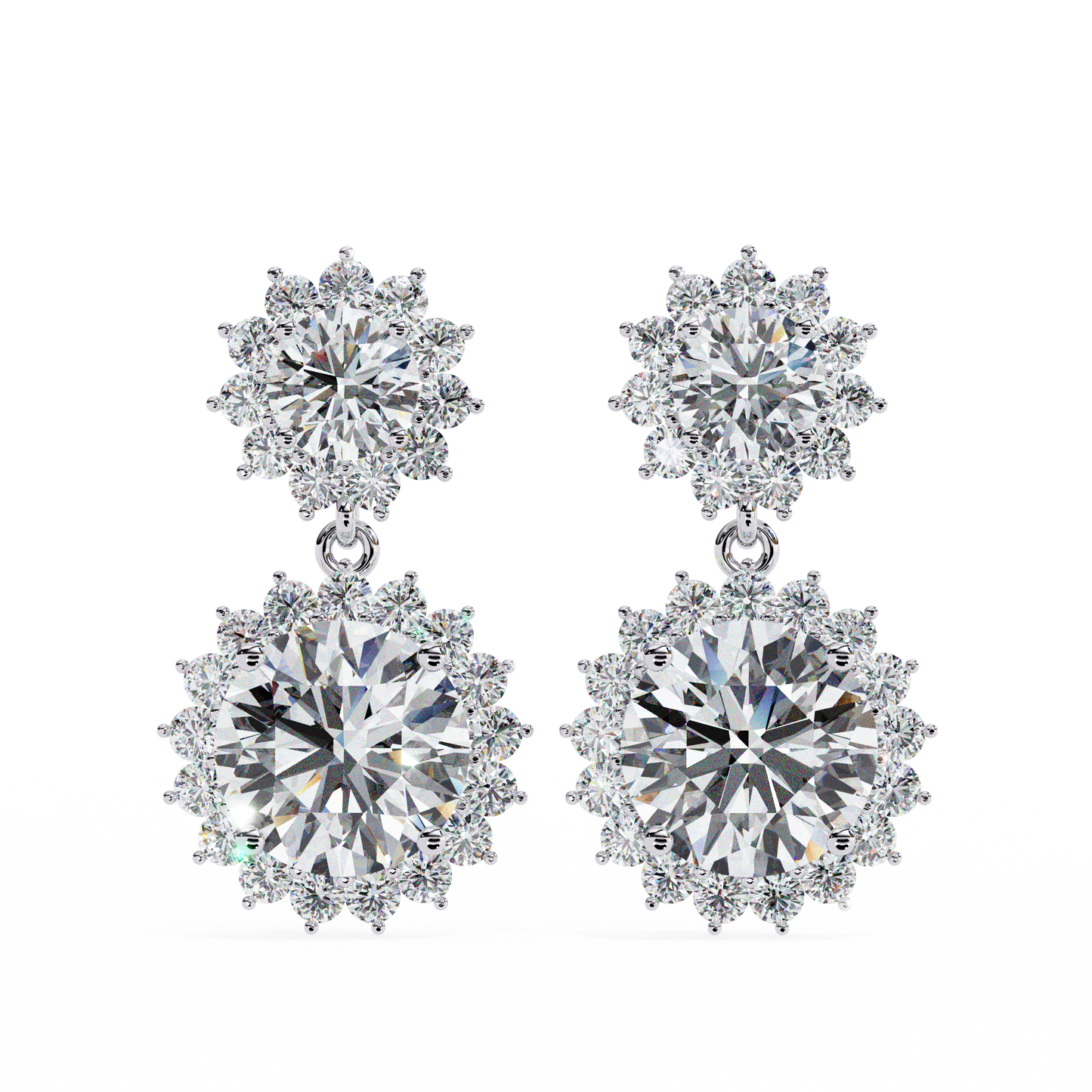 Petal Drape – Round Diamond Vine Stud Earrings in 14K Gold