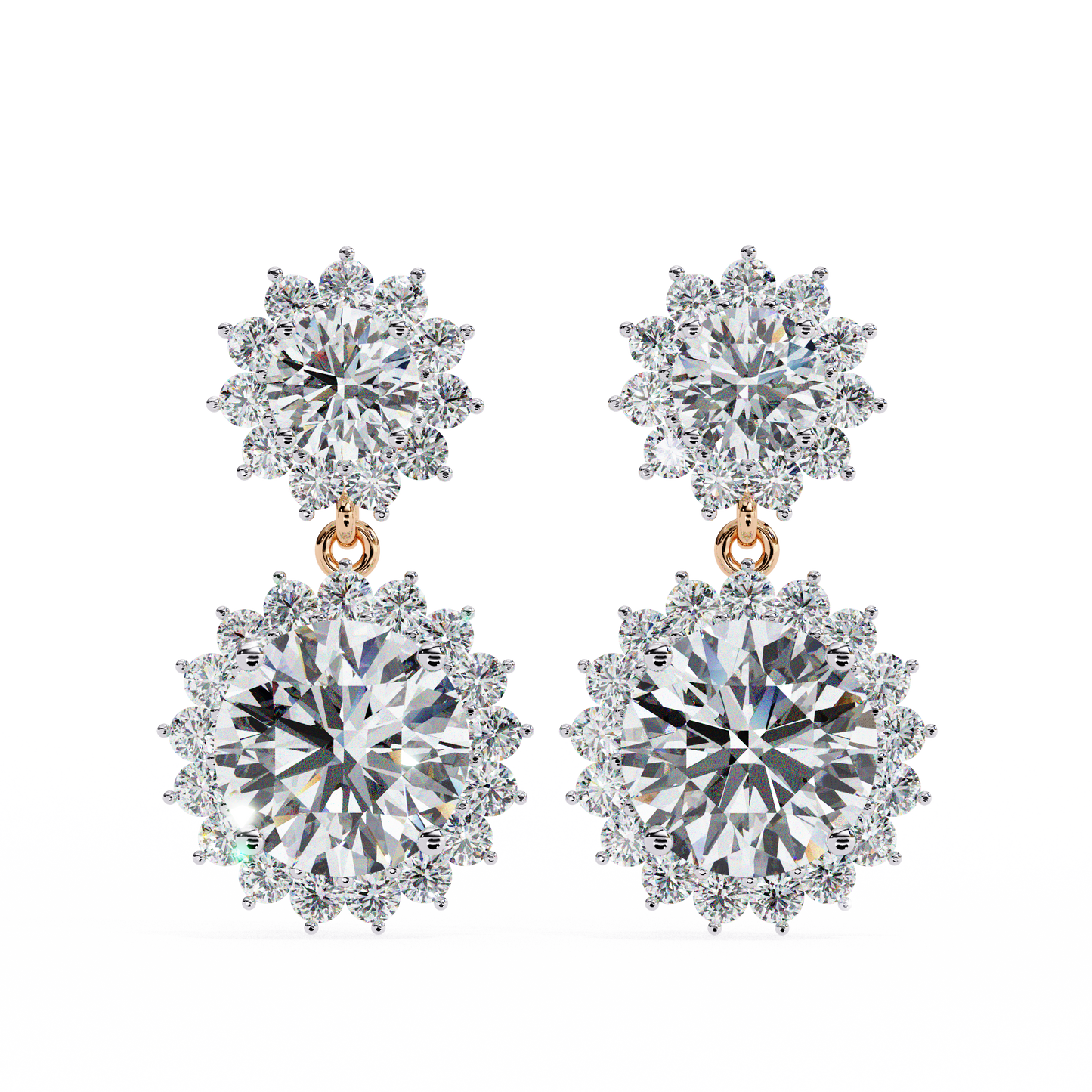 Petal Drape – Round Diamond Vine Stud Earrings in 14K Gold