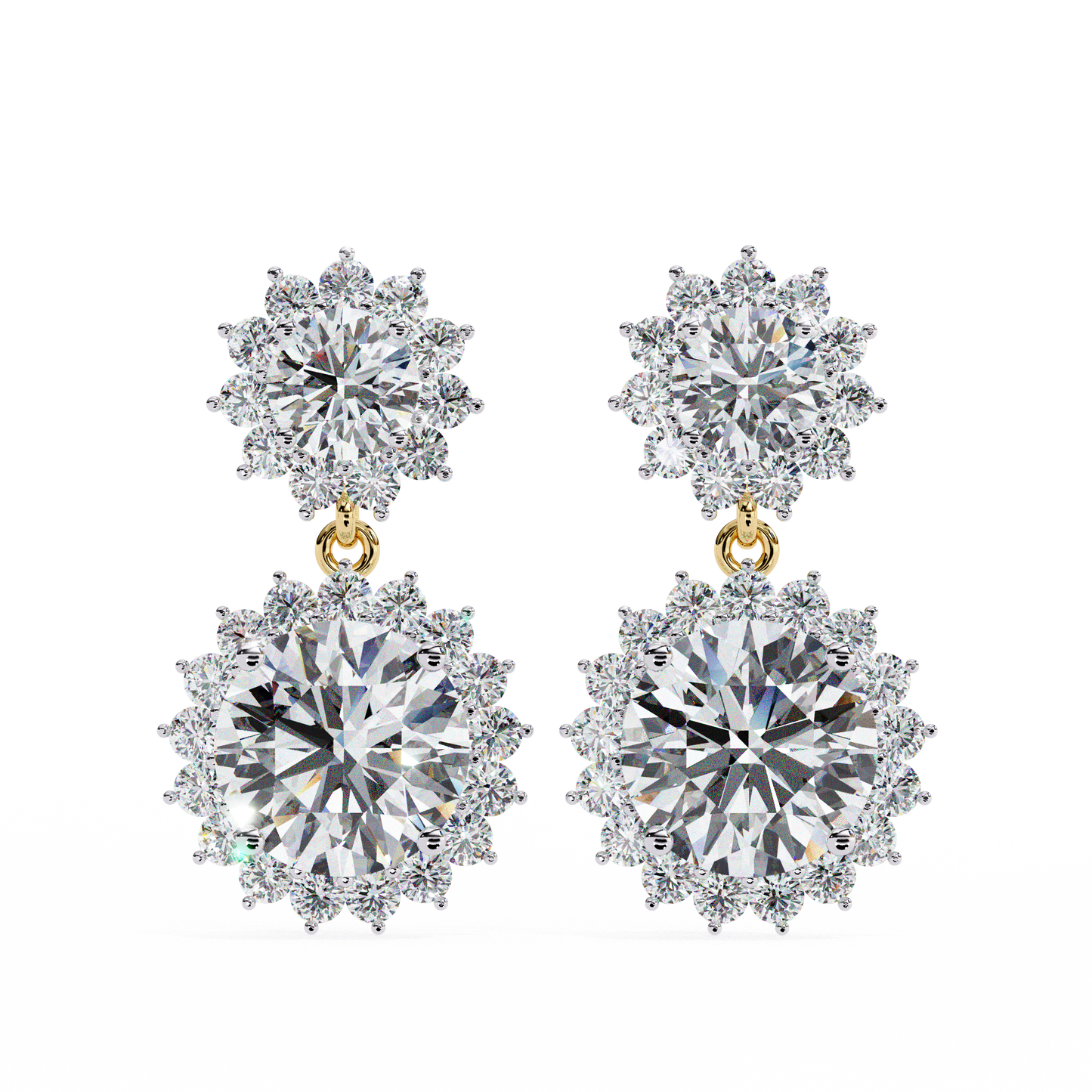 Petal Drape – Round Lab Diamond Vine Stud Earrings in 14K Gold