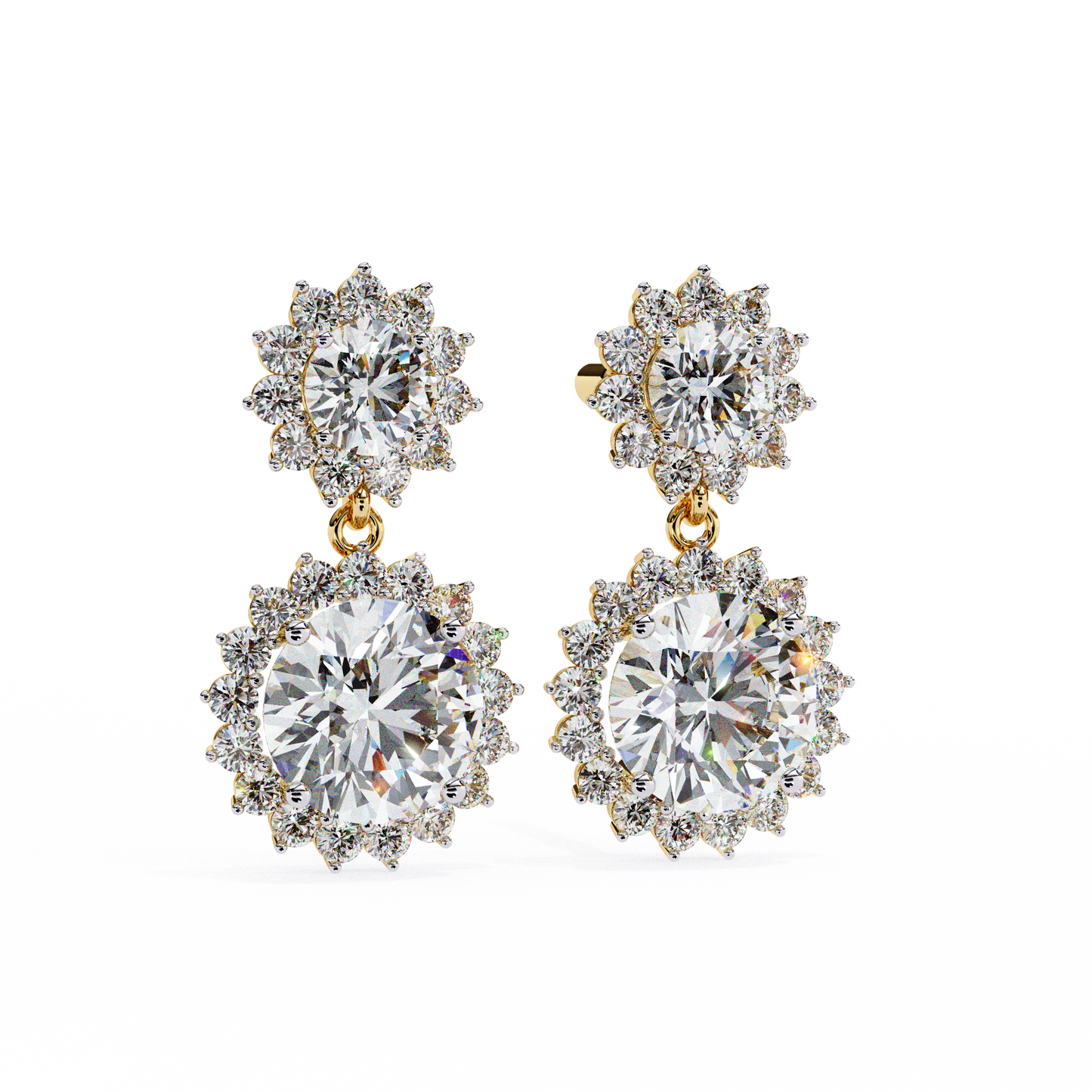 Petal Drape – Round Lab Diamond Vine Stud Earrings in 14K Gold