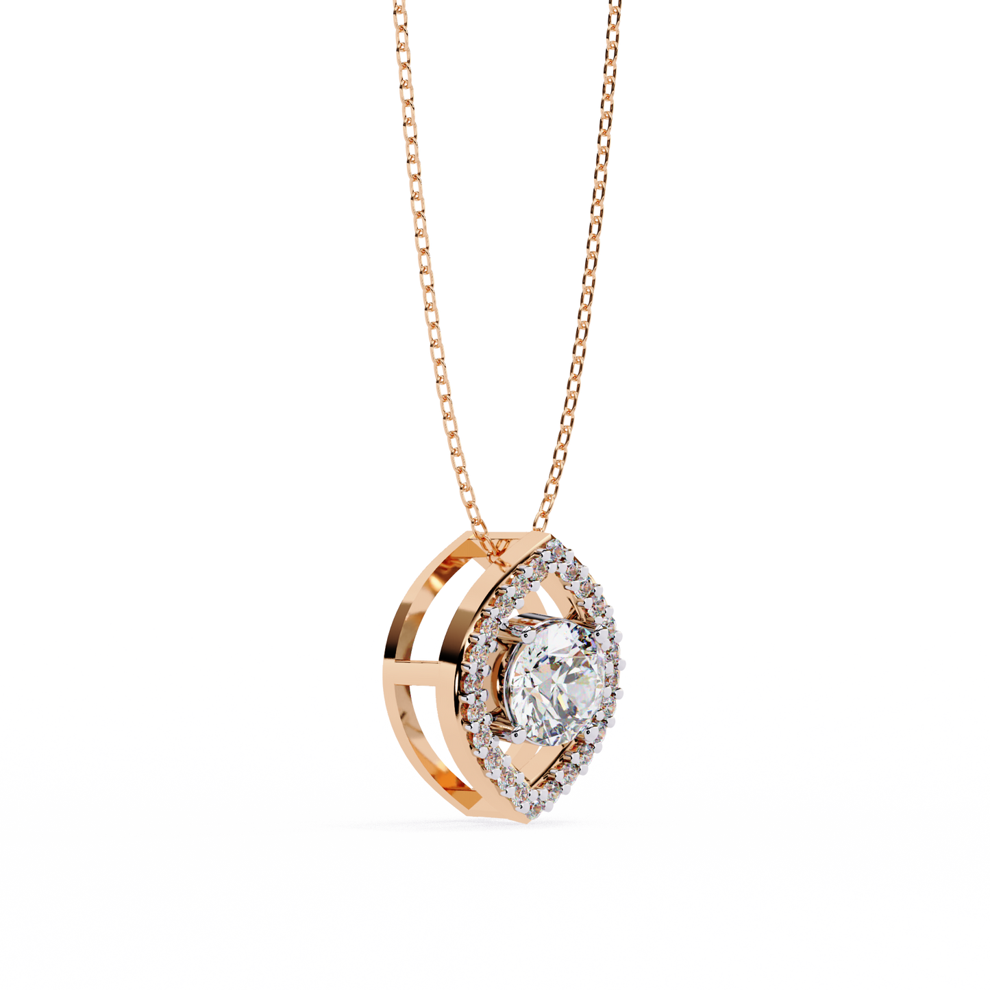 Halo Glint – Round Lab Diamond Chain Pendant