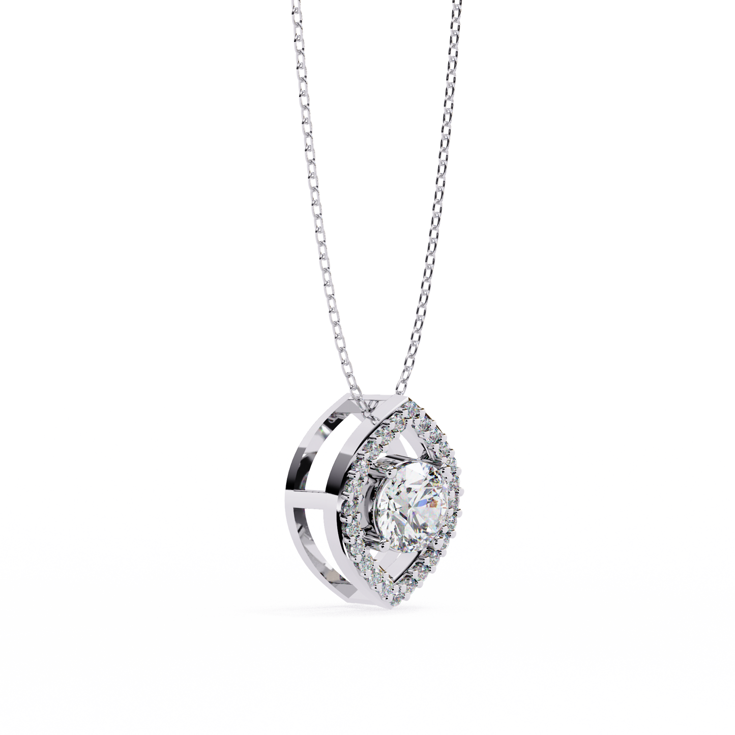 Halo Glint – Round Lab Diamond Chain Pendant