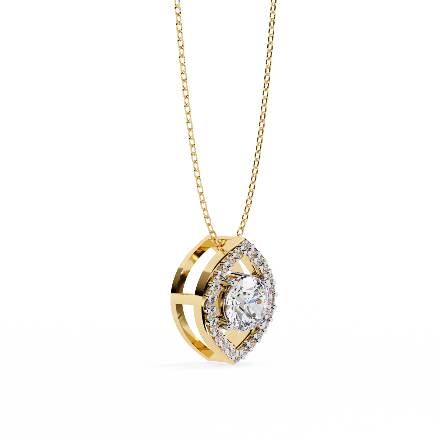 Halo Glint – Round Lab Diamond Chain Pendant