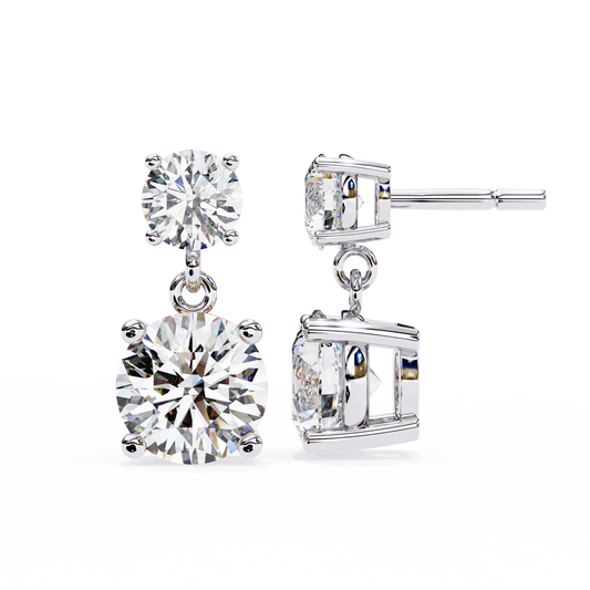 Solar Bloom – Round Diamond Double Halo Drop Earrings