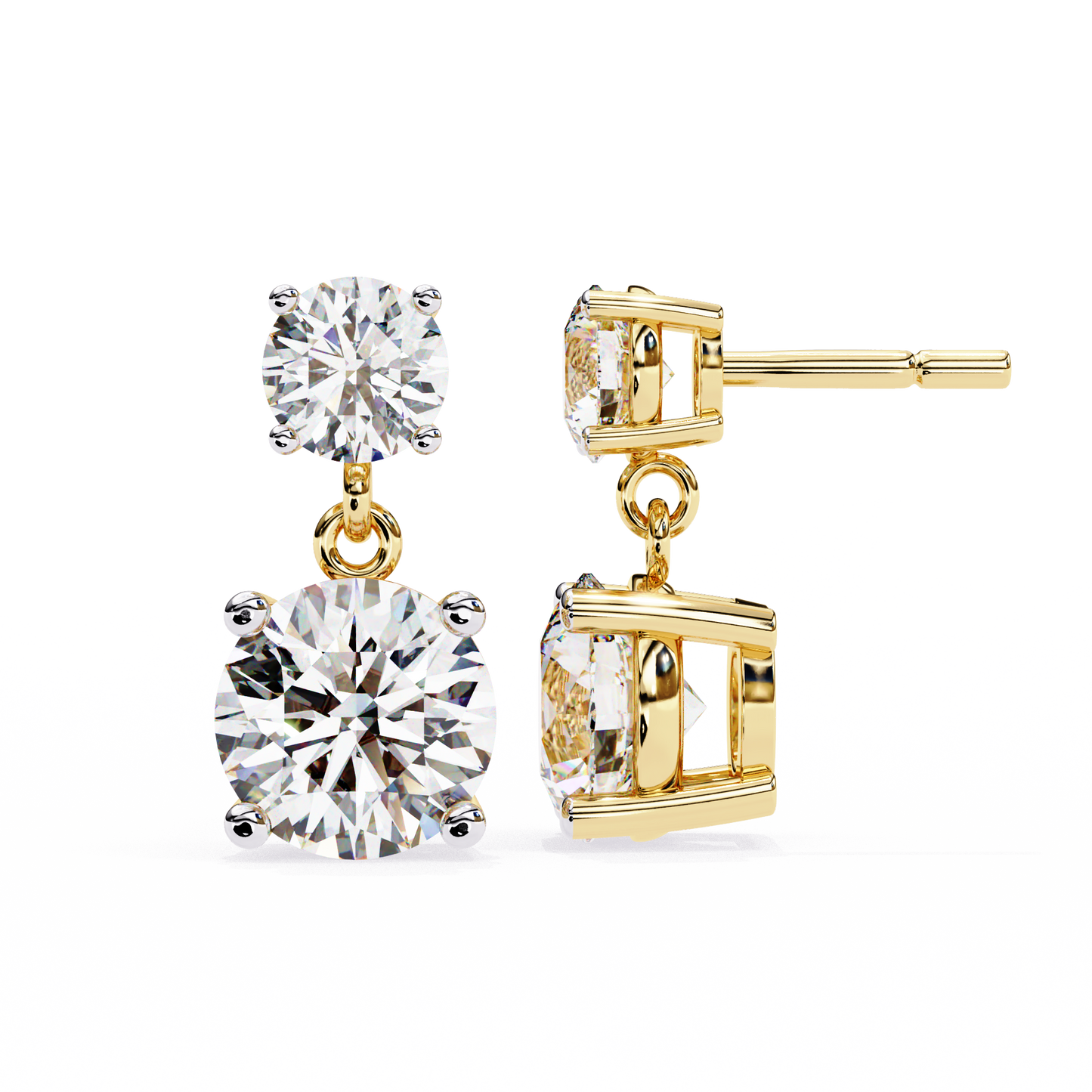 Solar Bloom – Round Lab Diamond Double Halo Drop Earrings