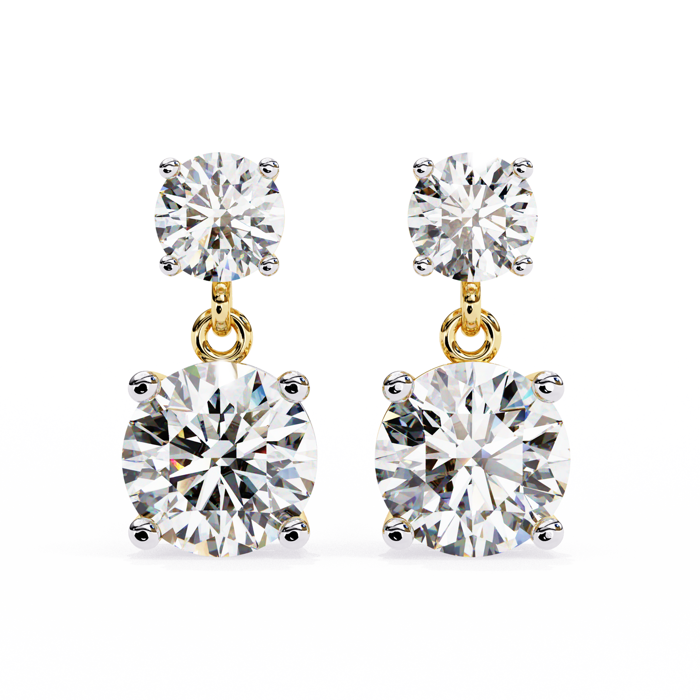 Solar Bloom – Round Lab Diamond Double Halo Drop Earrings