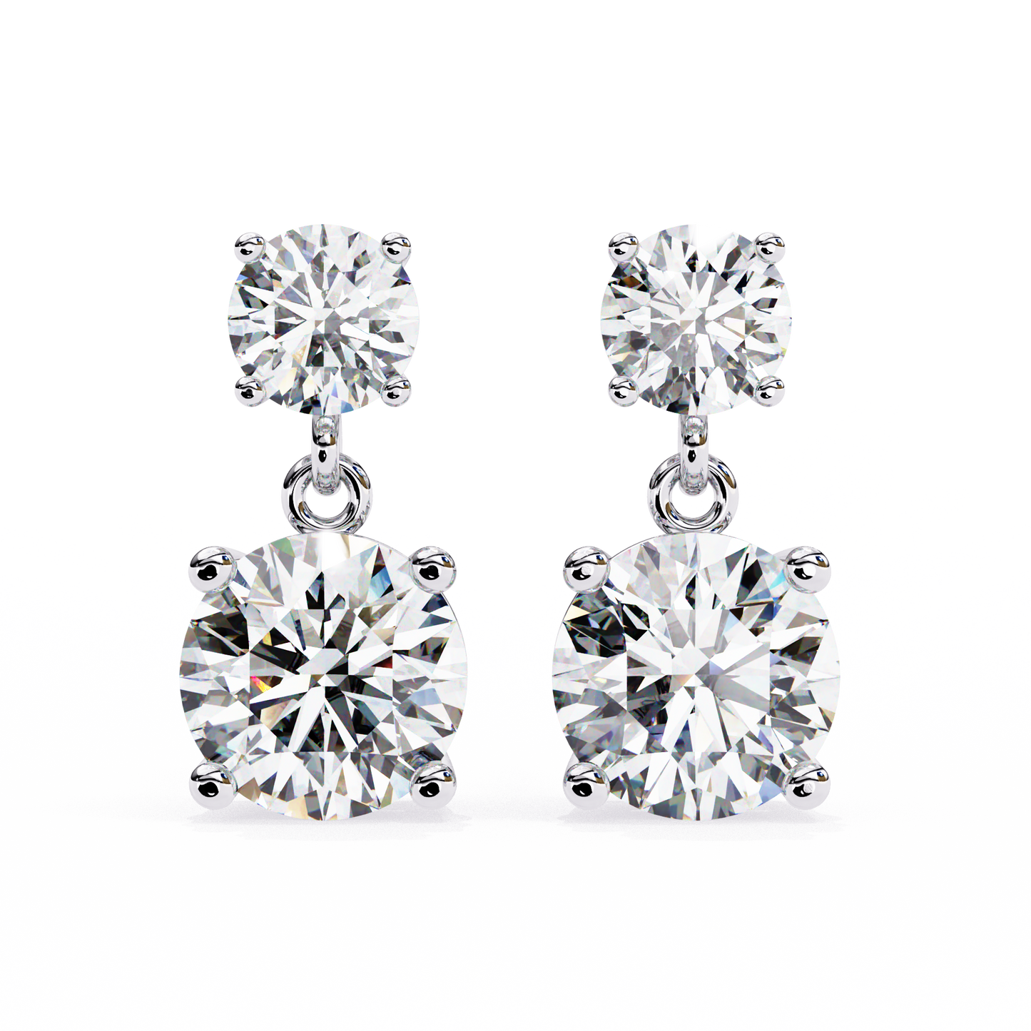 Solar Bloom – Round Lab Diamond Double Halo Drop Earrings